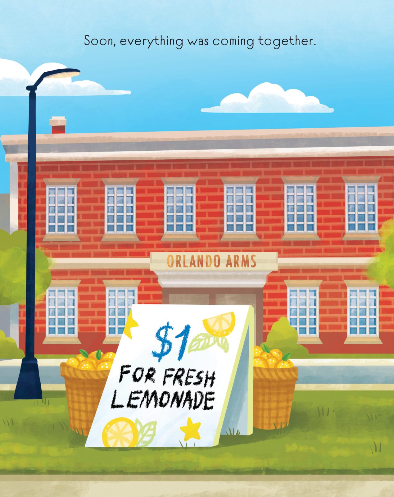 Illustration from the book: Barbara and Barbra squeeze fresh lemons together in a sunny kitchen.